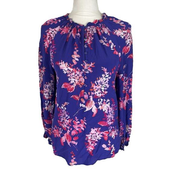 Anthropologie Caballero Vibrant Fields Blouse Elastic Button Loop Top Size XS - Picture 2 of 7